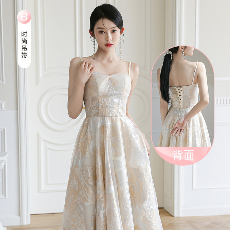 LOVECCR Champagne Bridesmaid Dress Women's New Spring Evening Dress Fairy Sisters Group Senior Niche Long