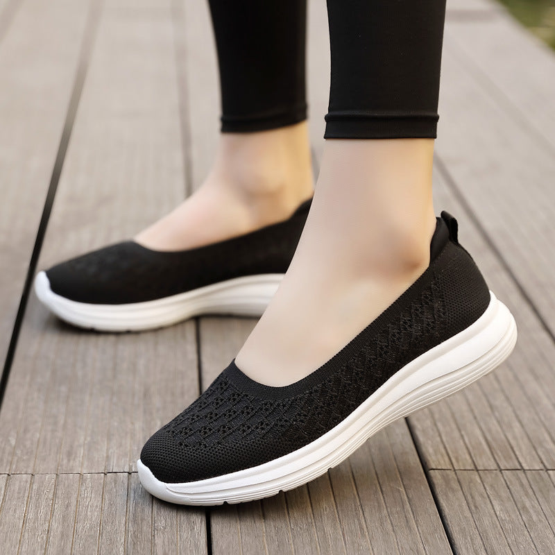 loveccr Summer New Women's Shoes Mesh Breathable Flat Mom Shoes Non-Slip Wear-Resistant Walking Shoes Women's Driving Shoes Mesh Shoes