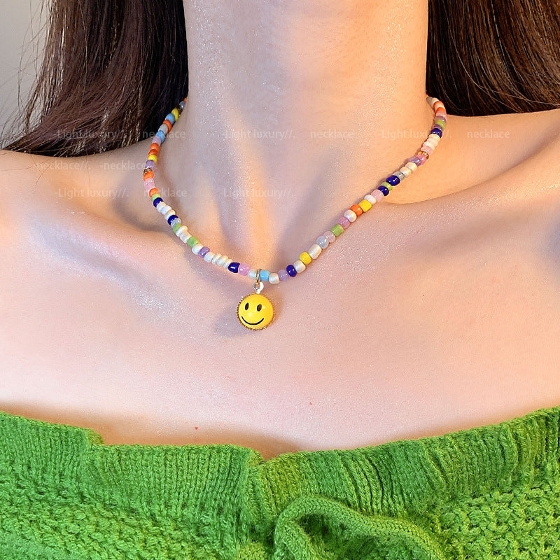 LOVECCR INS Dopamine Color Beaded Necklace New Fashion All-Match Special-Interest Design High Sense Necklace