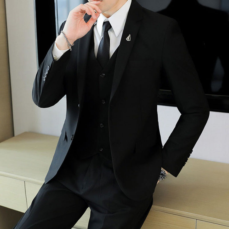LOVECCR Formal Wear Gray Two Buckle Suit Suit Men's Three-Piece Suit Men's Business Casual Suit Korean-Style Slim Fit Groom Dress