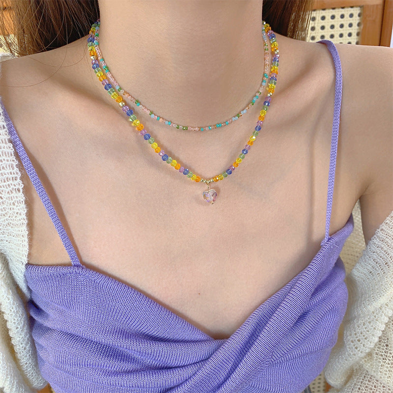 LOVECCR INS Dopamine Color Beaded Necklace New Fashion All-Match Special-Interest Design High Sense Necklace