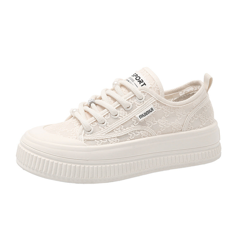 loveccr Breathable White Shoes Women's Shoes New Summer Mesh Shoes Super Hot All-Match Platform Lace Thin Casual Sneakers