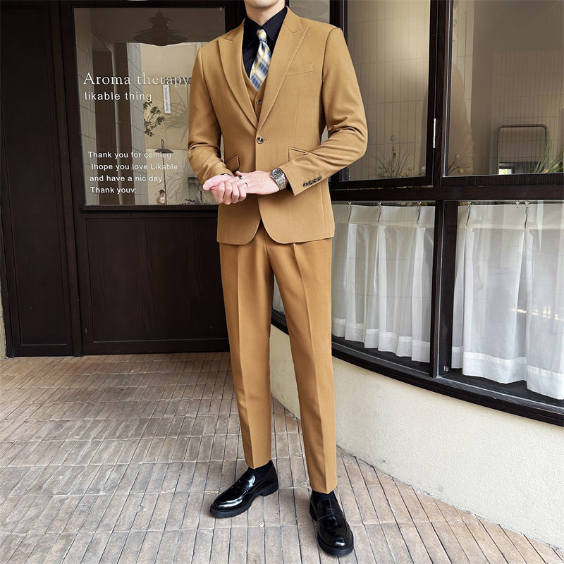 LOVECCR Suit Suit Men's Three-Piece Suit Trendy Korean Slim Fit Business Casual Small Suit Coat Groom Wedding Suit