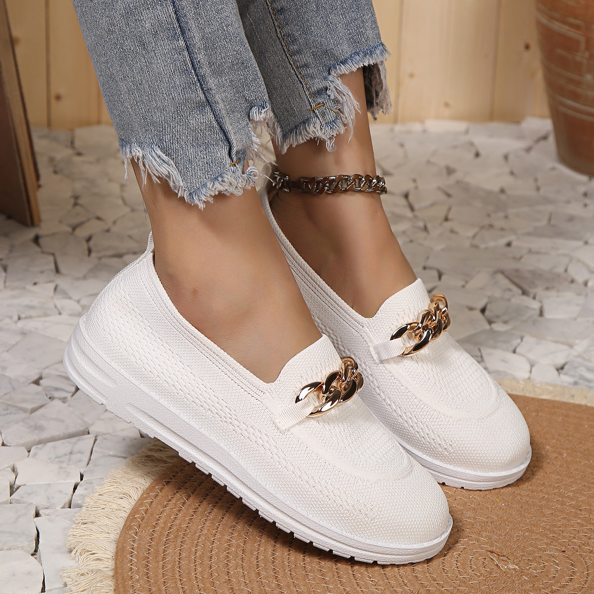 loveccr Loafers Women's Spring/Summer New Fly Woven Mesh Breathable Shoes Women's Cross-Border plus Size round Toe Shallow Mouth Sneakers Women