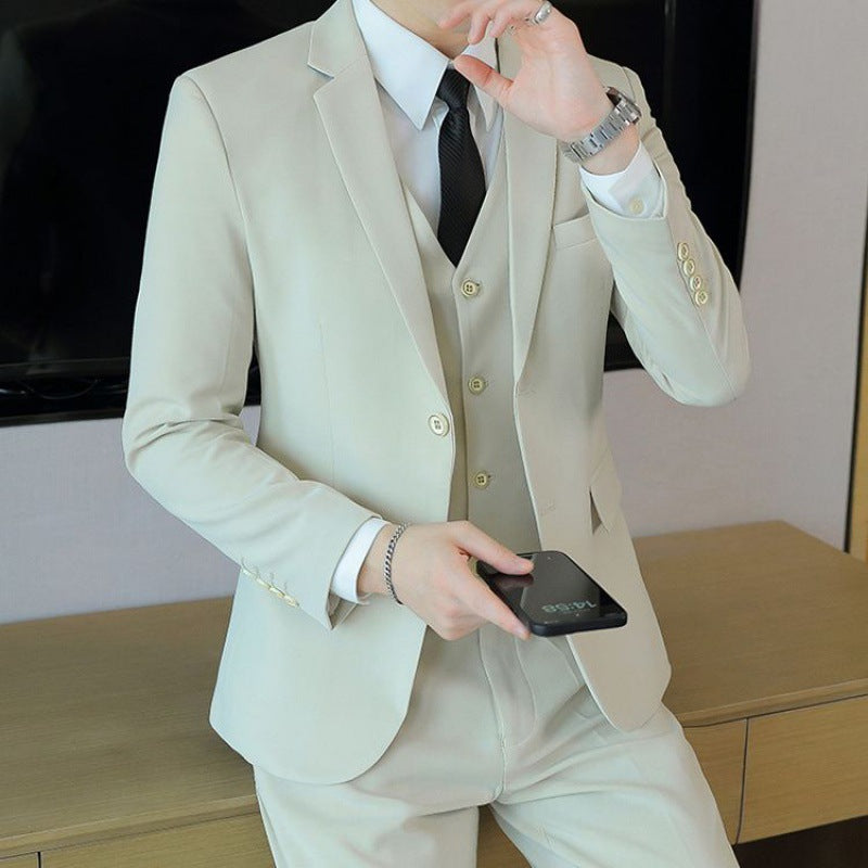 LOVECCR Formal Wear Gray Two Buckle Suit Suit Men's Three-Piece Suit Men's Business Casual Suit Korean-Style Slim Fit Groom Dress