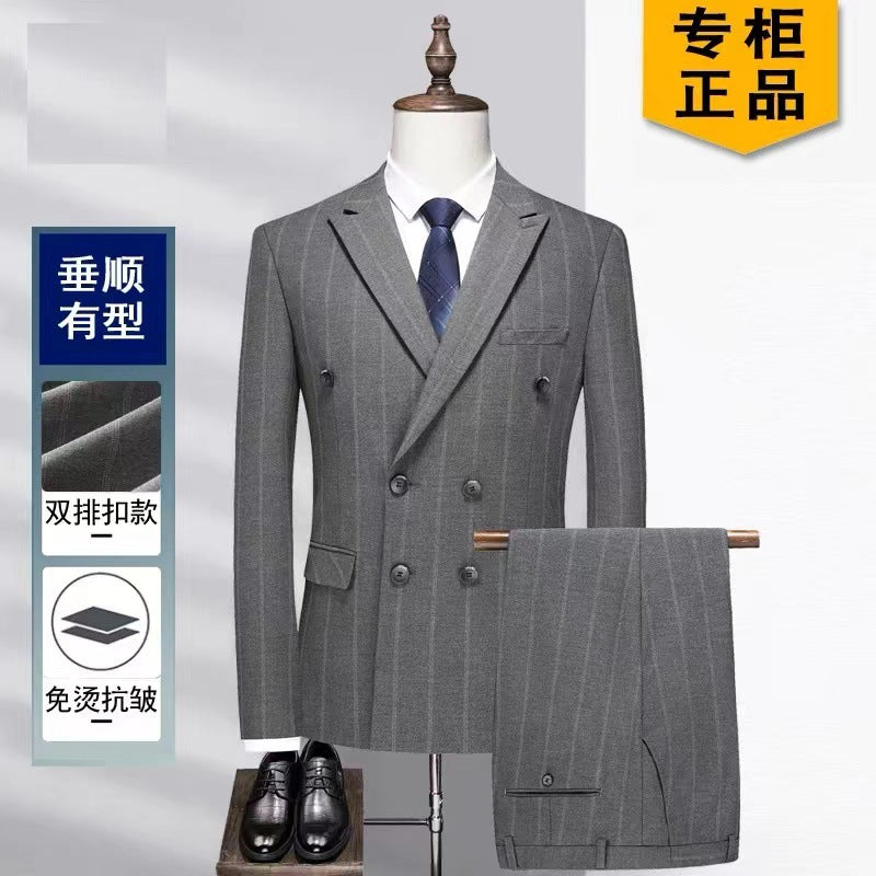 LOVECCR Men's Suit Set Korean Style Slim Double-Breasted Suit Two-Piece Workwear Work Wedding Groom Groomsman Dress