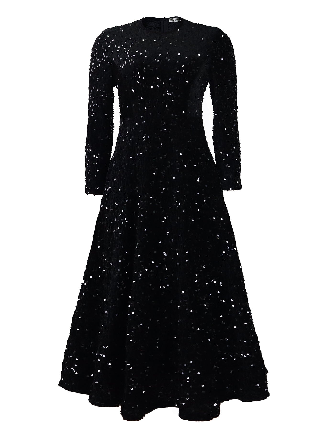 LOVERCCR D469 Cross-Border New Arrival Women's round Neck Long Sleeve Pure Color Sequins High Waist Temperament Mid-Length Formal Dress European and American Style Dress