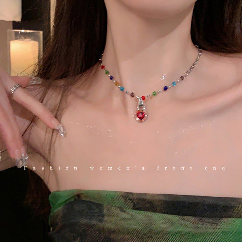 LOVECCR INS Dopamine Color Beaded Necklace New Fashion All-Match Special-Interest Design High Sense Necklace