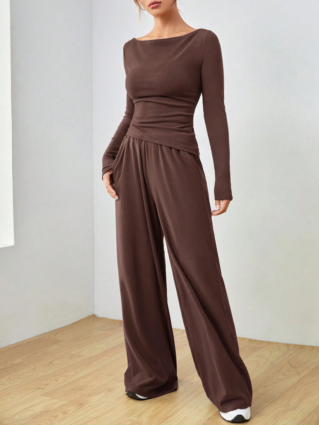 2025 autumn and winter New suit solid color long-sleeved casual wide-leg trousers fashion two-piece women's clothing
