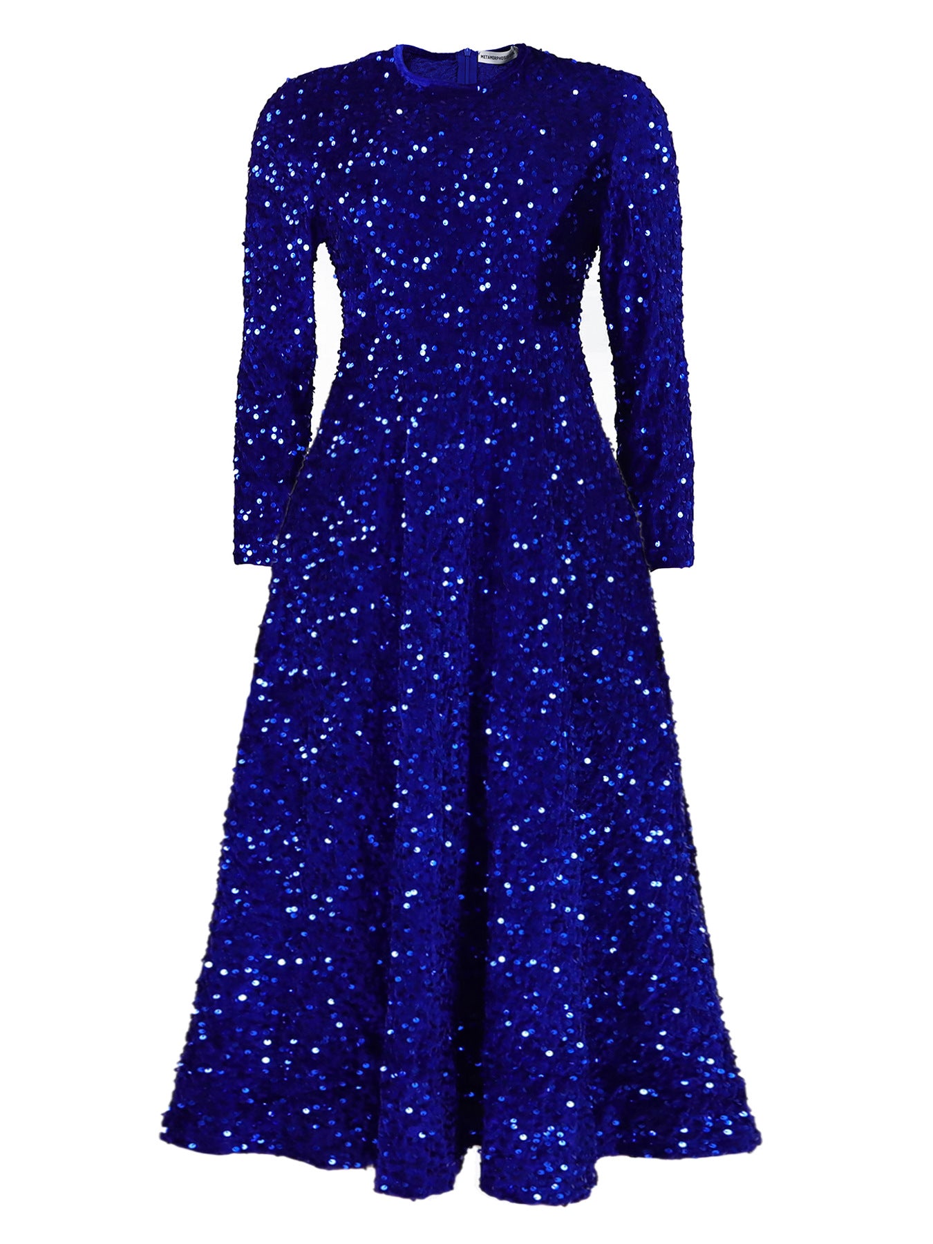 LOVERCCR D469 Cross-Border New Arrival Women's round Neck Long Sleeve Pure Color Sequins High Waist Temperament Mid-Length Formal Dress European and American Style Dress