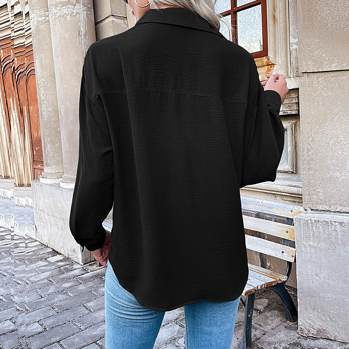 LOVECCR Hot autumn new foreign trade 2025 cardigan shirt lapel pocket casual commuter shirt women