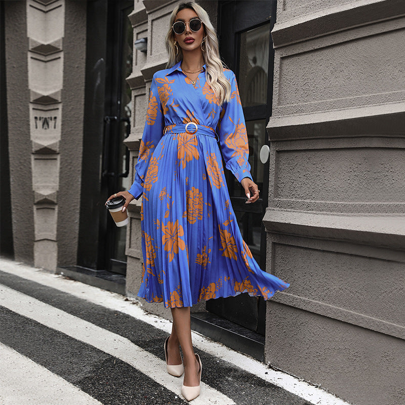 LOVECCR 2025 new products long dress temperament waist new dress foreign trade fashion lace-up pleated skirt