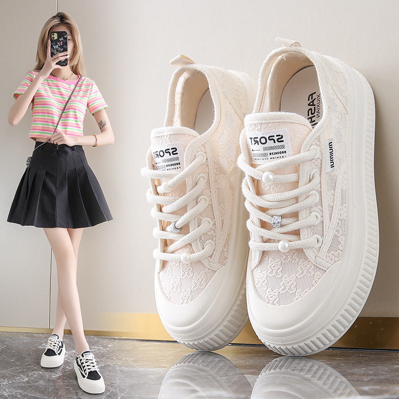 loveccr Breathable White Shoes Women's Shoes New Summer Mesh Shoes Super Hot All-Match Platform Lace Thin Casual Sneakers