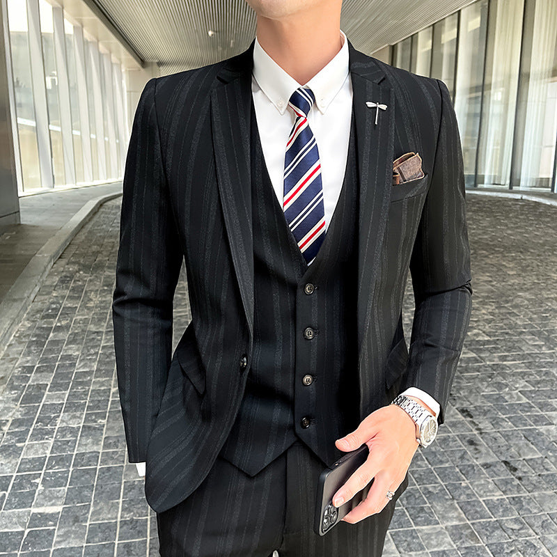 LOVECCR Striped Suit Men's Korean Style Slim-Fitting Jacket Groom Wedding Suit Business Professional Formal Wear Small Suit Men