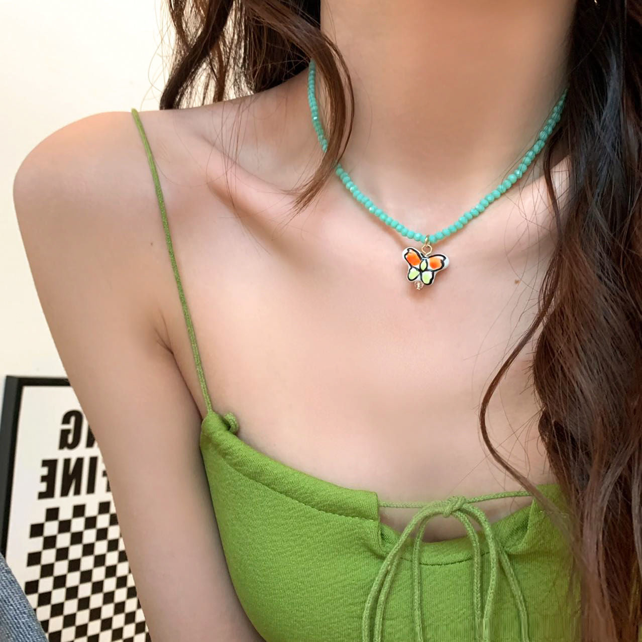LOVECCR INS Dopamine Color Beaded Necklace New Fashion All-Match Special-Interest Design High Sense Necklace