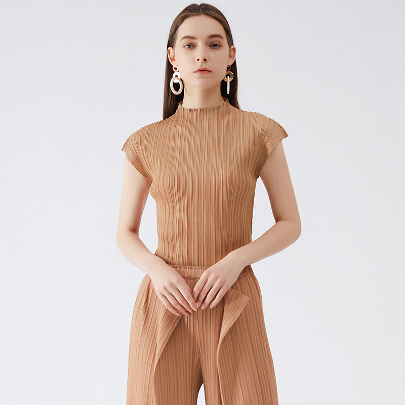 Miyake summer new t-shirt women's Korean version slim top comfortable basic flying sleeve bottoming top
