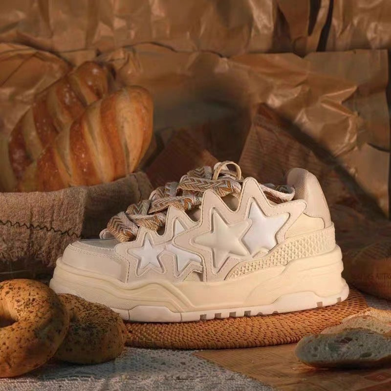 loveccr Cream Beige XINGX Bread Shoes Men's and Women's National Fashion New Thick Bottom Couple Sneakers Song Yaxuan Same Shoes