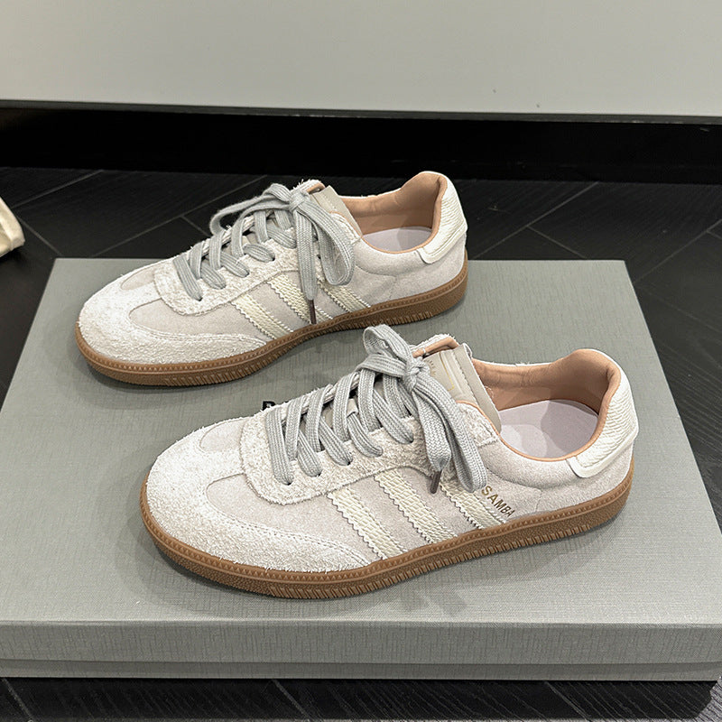 loveccr Strawberry Bear German Training Shoes New Style Pink Forrest Gump Korean Style All-Matching Lace-up Retro Flat Bottom Board Shoes Casual Pumps