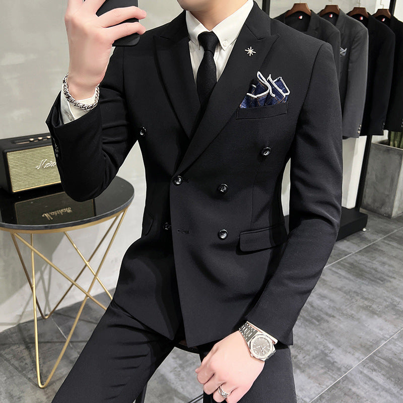 LOVECCR Double Breasted White Suit Set Men's Business Formal High-Grade British Style Suit Men's Groom Wedding Suit