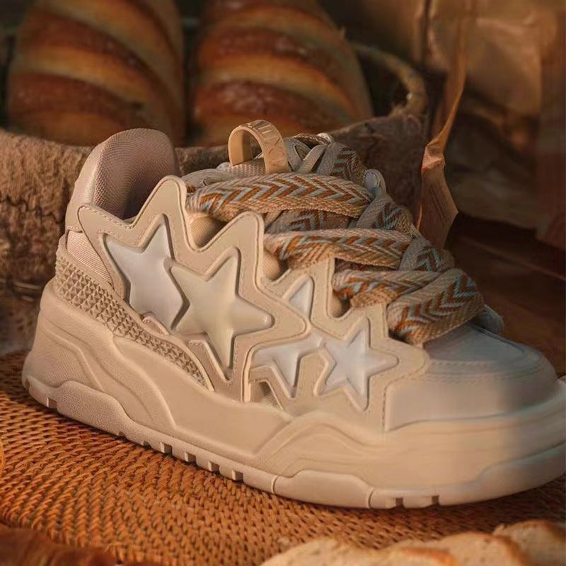 loveccr Cream Beige XINGX Bread Shoes Men's and Women's National Fashion New Thick Bottom Couple Sneakers Song Yaxuan Same Shoes