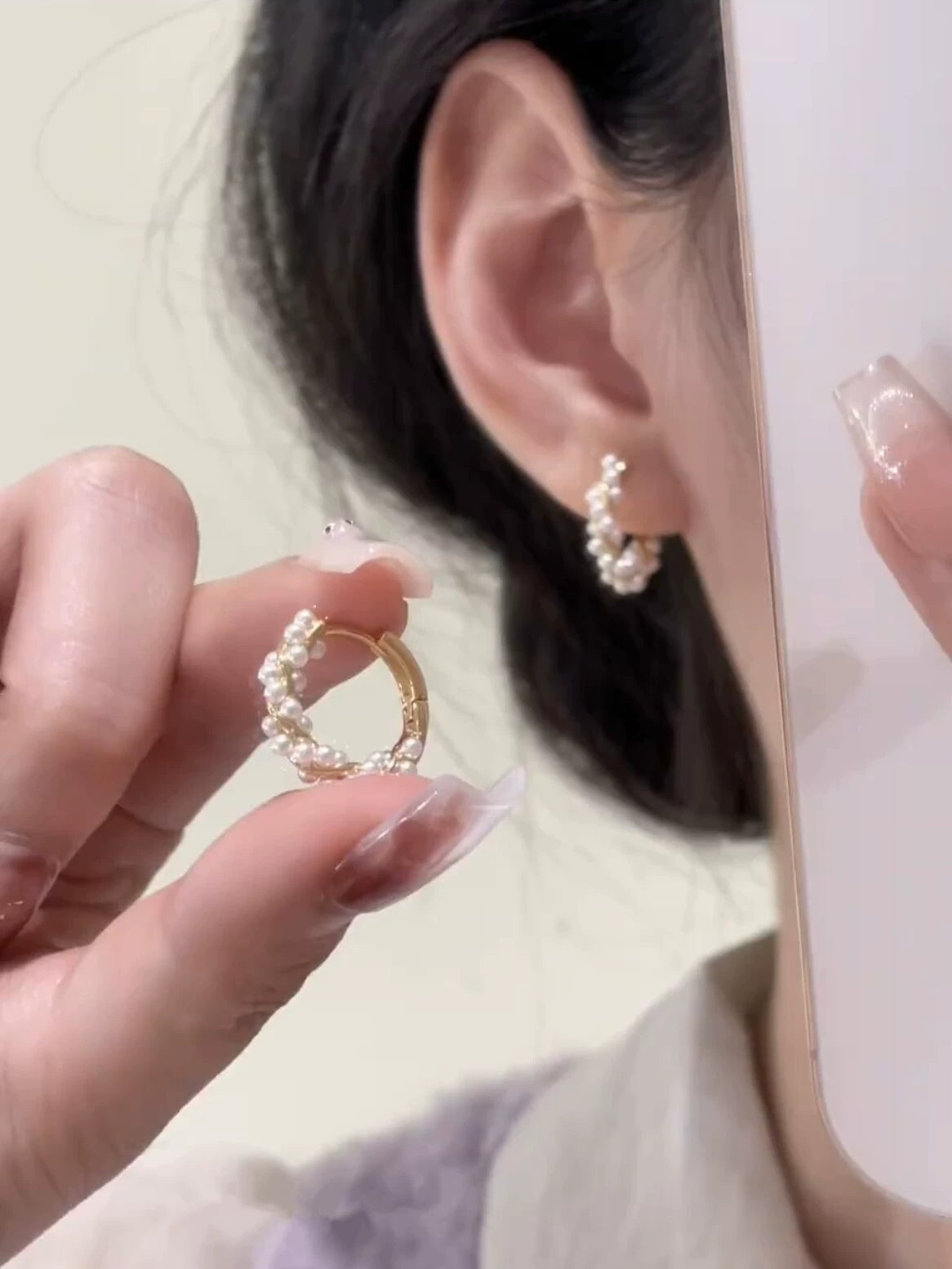 Pearl ring earrings popular new niche design sense exquisite versatile ear buckle temperament advanced sense earrings earrings