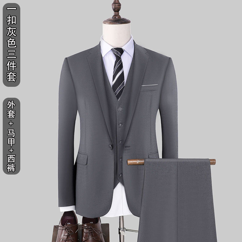 Suit Men's Suit Slim Fit Business Casual Wedding Work Korean Style Suit Three-Piece Business Suit Best Man Group Clothes