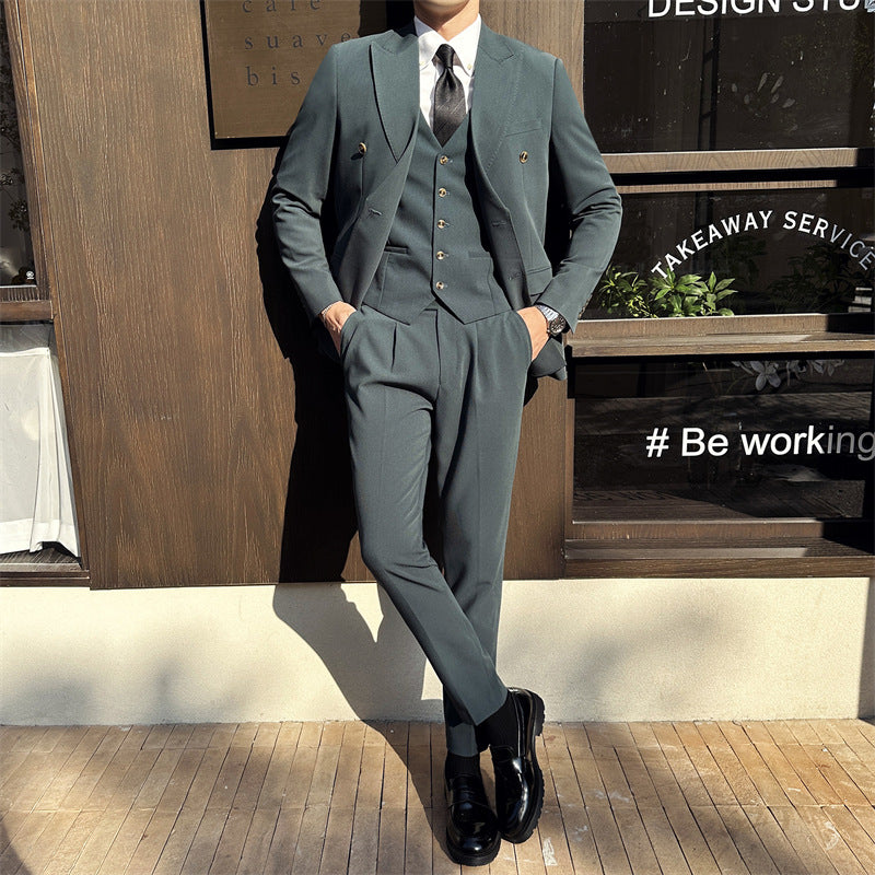 LOVECCR Suit Suit Men's Three-Piece Suit Trendy Korean Slim Fit Business Casual Small Suit Coat Groom Wedding Suit