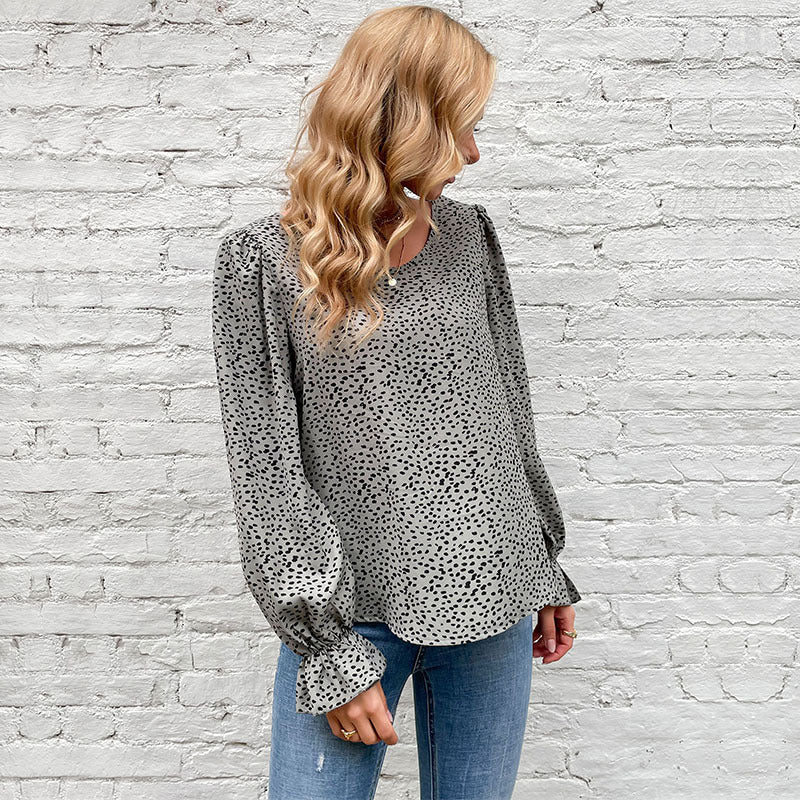 LOVECCR popular autumn new women's clothing round neck pullover leopard print shirt New Popular trade commuter style long-sleeved shirt