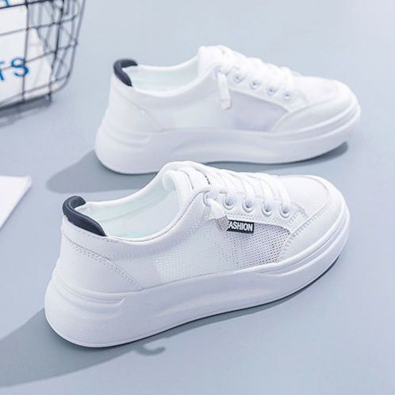 loveccr White Shoes Women's Summer New Mesh Shoes Breathable Mesh Versatile Thin Casual Platform Spring and Summer Sports Board Shoes