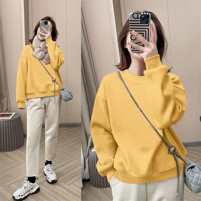 spring and autumn new Korean version of burgundy thin sweater women's pullover round neck printing loose long-sleeved top and clothing
