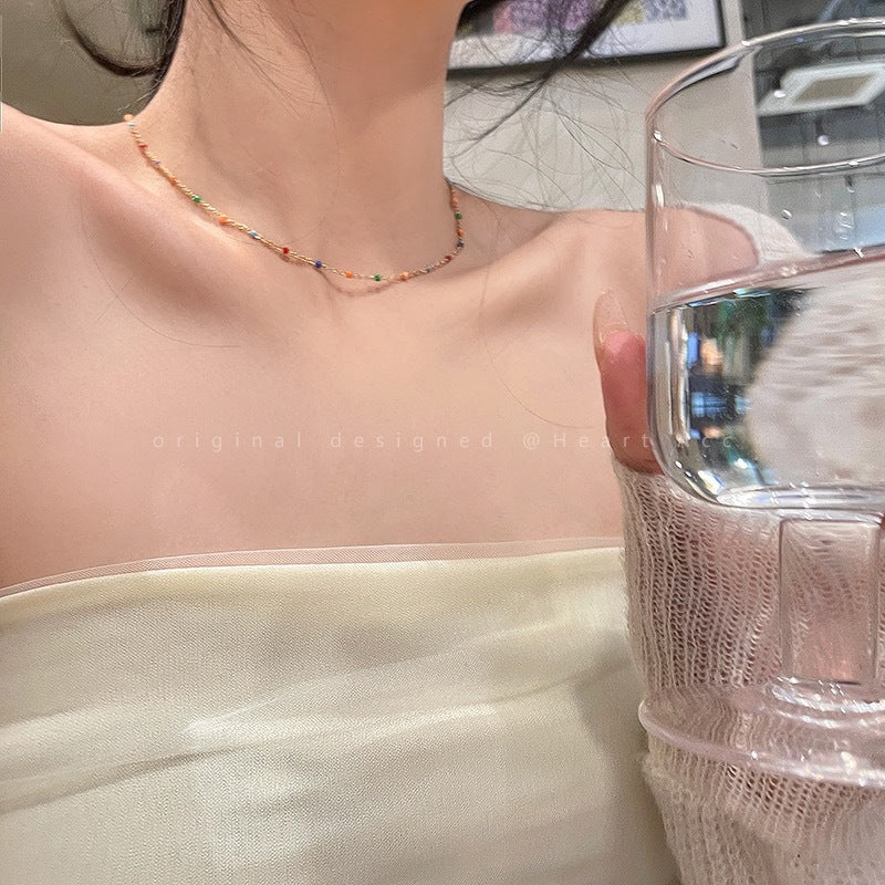 LOVECCR INS Dopamine Color Beaded Necklace New Fashion All-Match Special-Interest Design High Sense Necklace