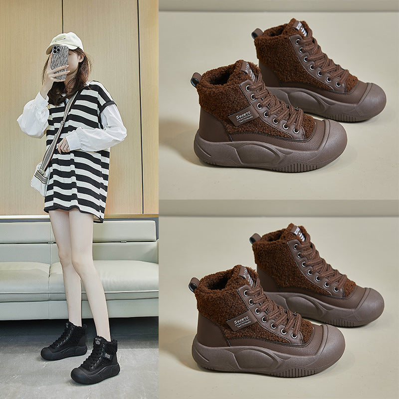 popular winter velvet little white shoes new Korean version ins female students thick-soled heightening sports board shoes casual XFL28