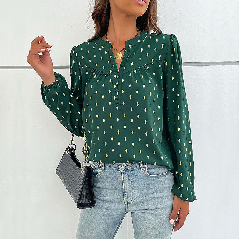 LOVECCR Cross-border popular spring and autumn new Popular trade 2025 commuter women's clothing long-sleeved polka dot bronzing design shirt