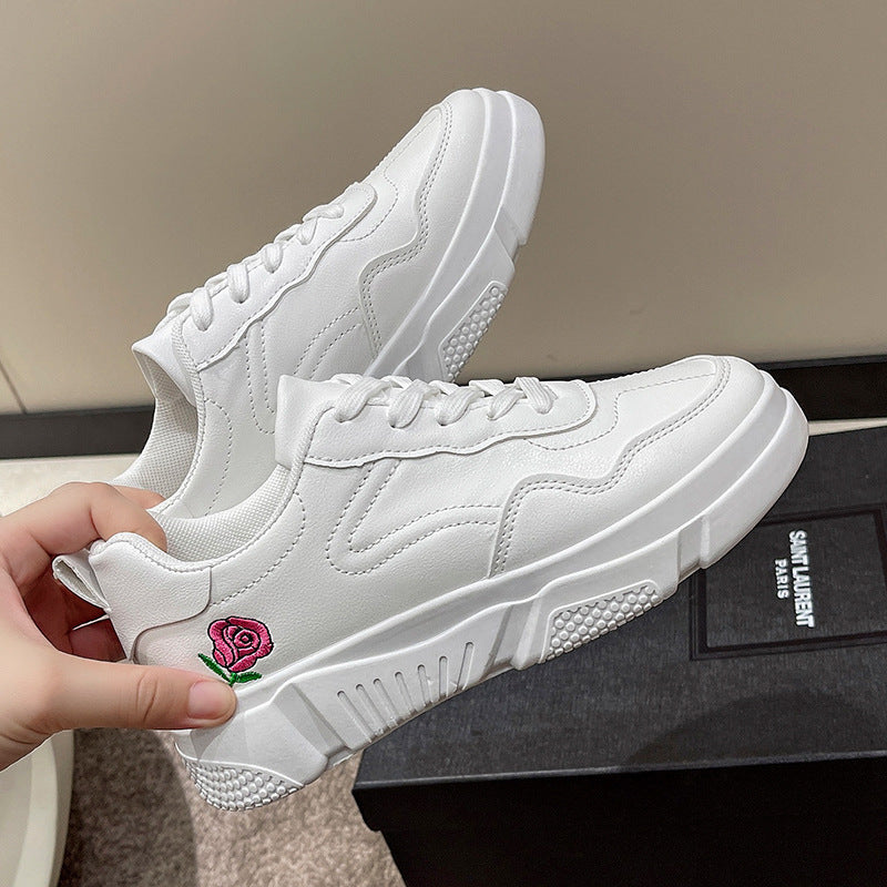 loveccr Plus Size Foreign Trade Sneakers Women's Summer New Roman Style Thick Bottom Casual Lace up White Shoes Sports Running Shoes