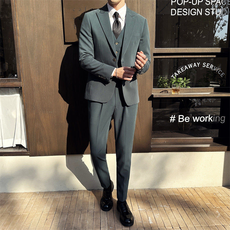 LOVECCR Suit Suit Men's Three-Piece Suit Trendy Korean Slim Fit Business Casual Small Suit Coat Groom Wedding Suit