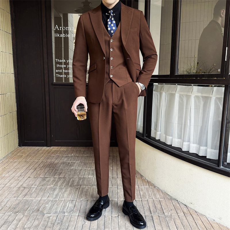 LOVECCR Suit Suit Men's Three-Piece Suit Trendy Korean Slim Fit Business Casual Small Suit Coat Groom Wedding Suit
