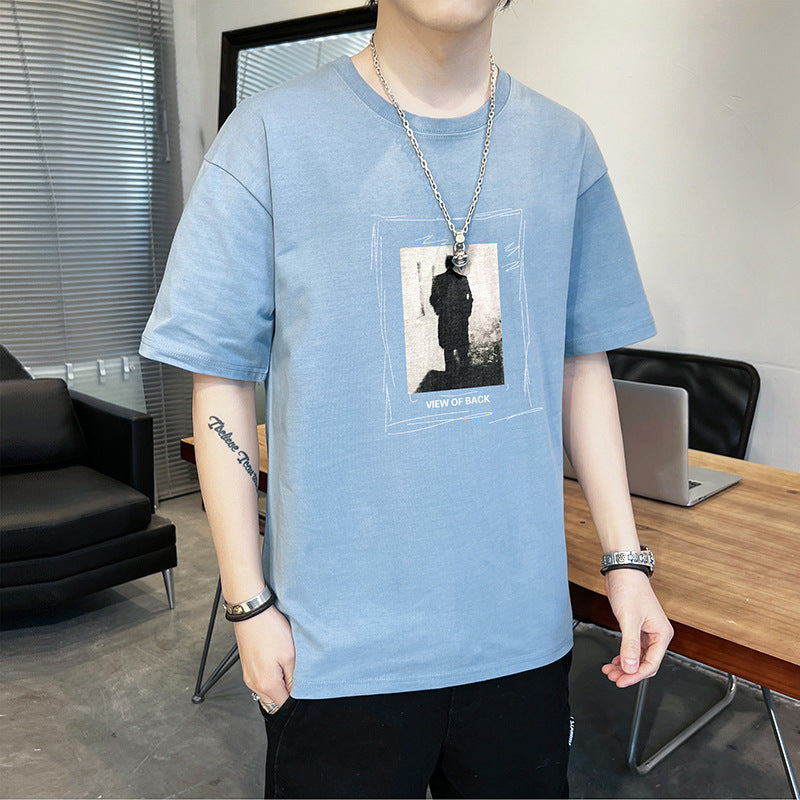 New Men's Short Sleeve T-shirt Men's New Student Cotton T-shirt Summer round Neck Half Sleeve Youth Undershirt Ins Fashion Brand