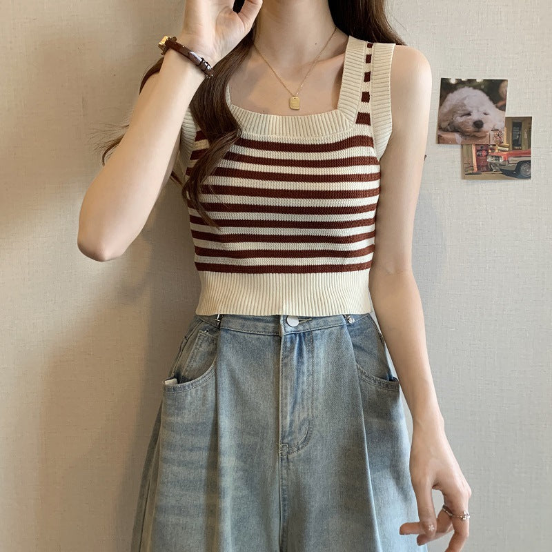 2025 summer small short Internet celebrity Spice Girls sleeveless knitted vest women's inner bottom small suspender top outer wear
