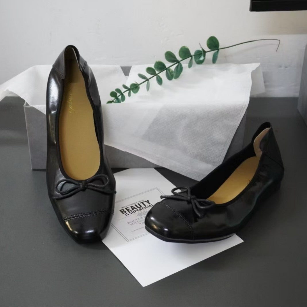 2025 X spot cowhide version~ 2025 spring new bow gentle wind ballet one pedal women's single shoes