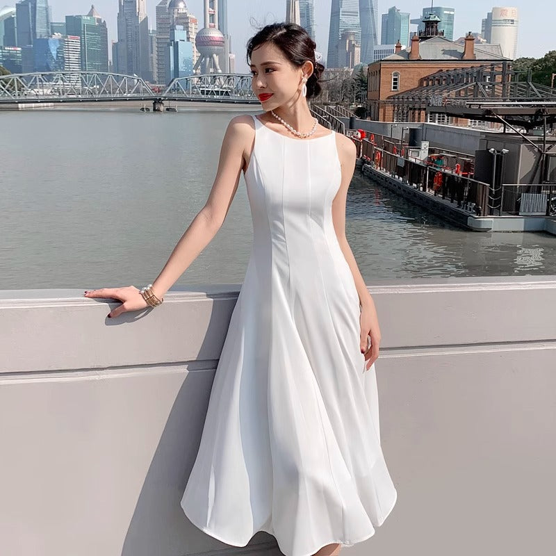 LOVECCR White Suspender Dress White Moonlight off-Shoulder License Slim White Dress Registration Small Dress Birthday Dress Summer