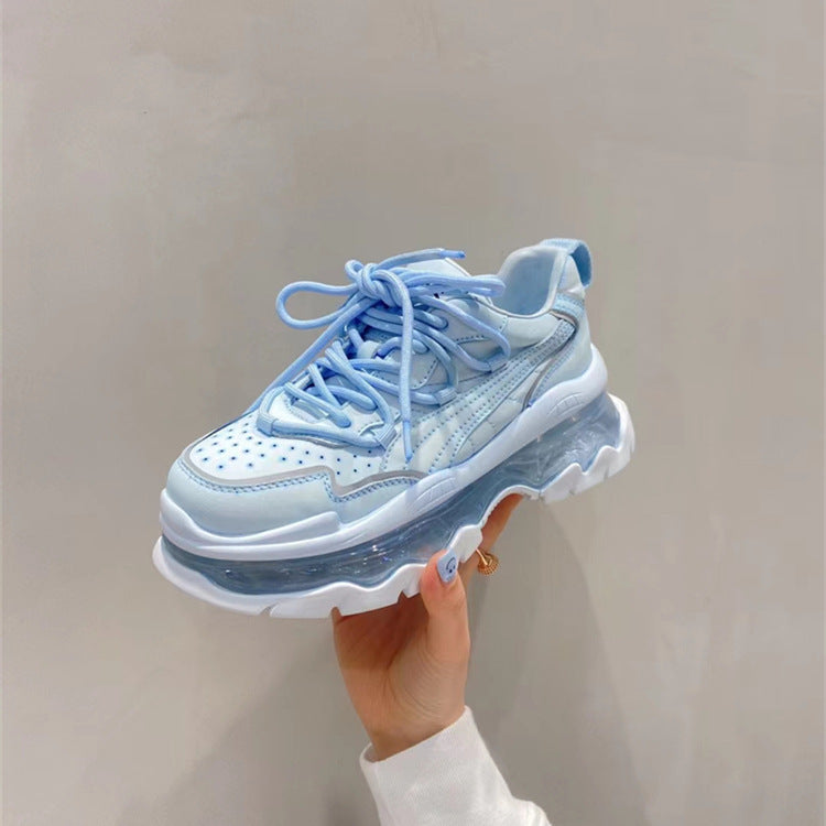 loveccr Luji HOTan Goods Soft Leather Dad Shoes Women's Spring New Ins Trendy Platform Air Cushion Height Increasing Sports Casual Shoes