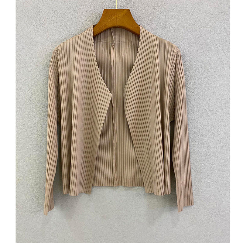 2025 Small cardigan jacket women's short thin and versatile spring and autumn women's clothing outer pleated textured top high-end sense
