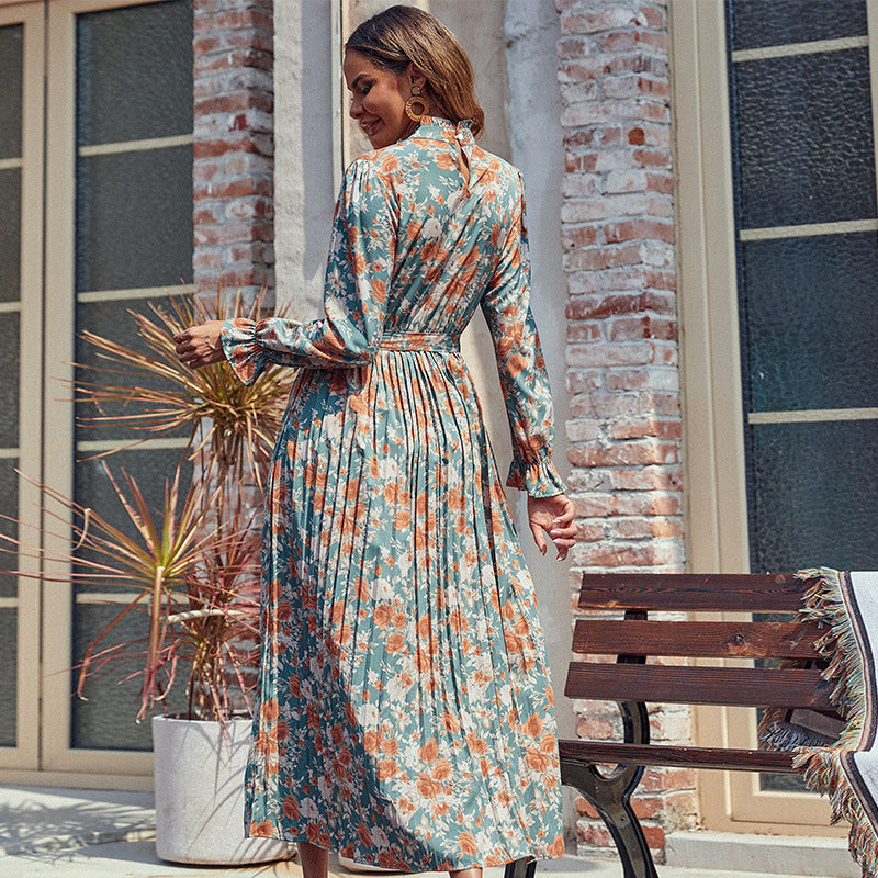 LOVECCR foreign trade Hot autumn and winter new women's clothing 2025 printed dress long pleated skirt