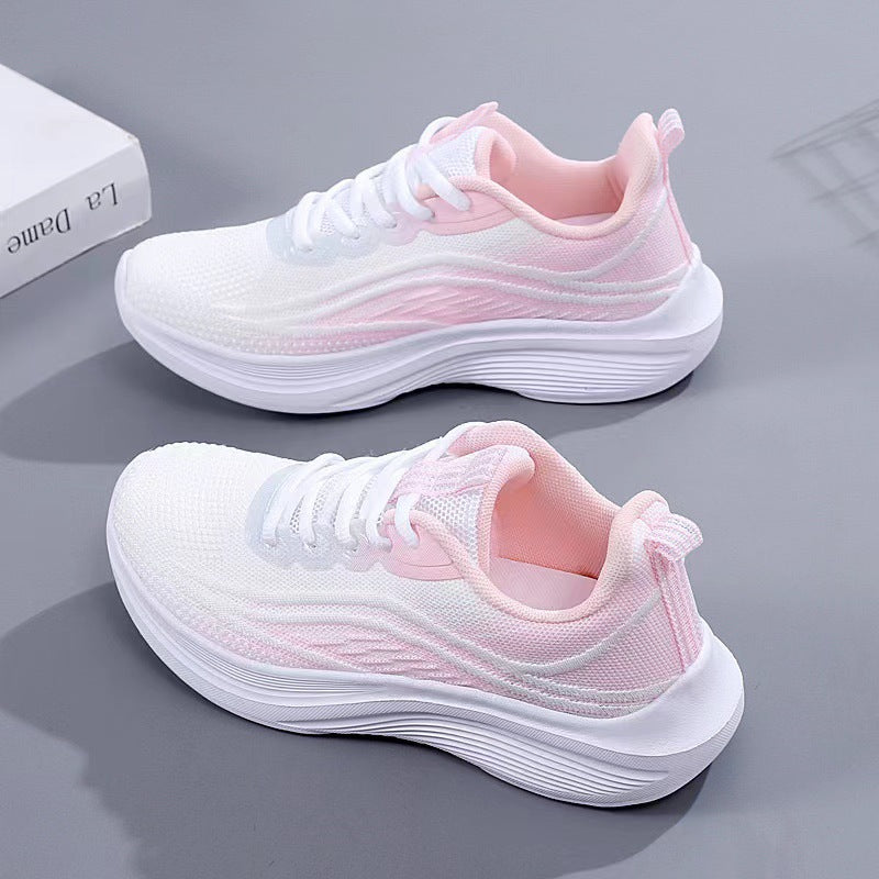 loveccr Flying Woven Women's Shoes Spring Mesh Sneaker Soft Bottom Lightweight Student Running Shoes Breathable Casual Shoes Cross-Border