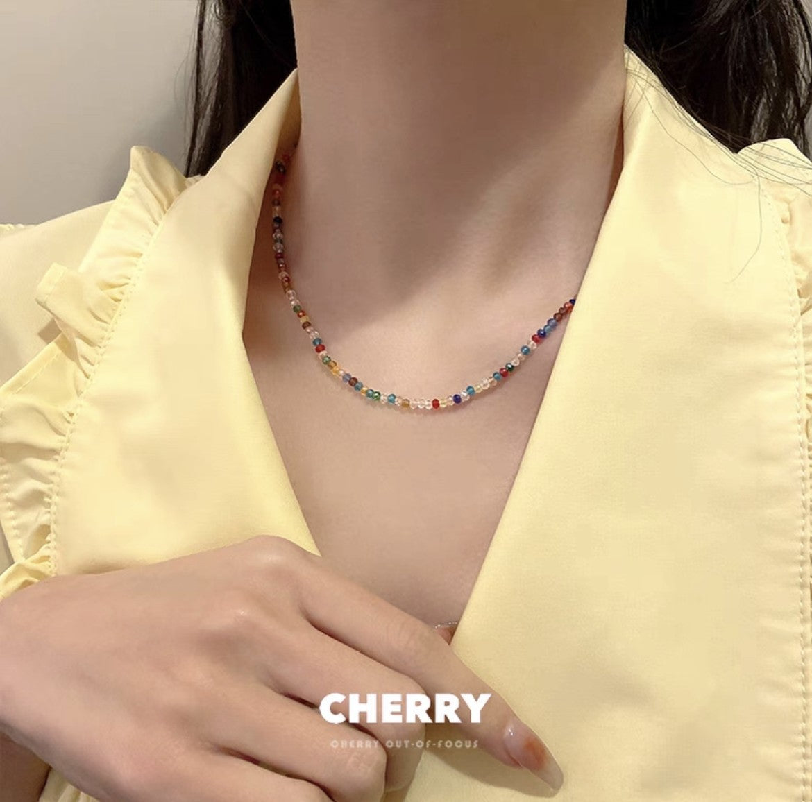 LOVECCR INS Dopamine Color Beaded Necklace New Fashion All-Match Special-Interest Design High Sense Necklace