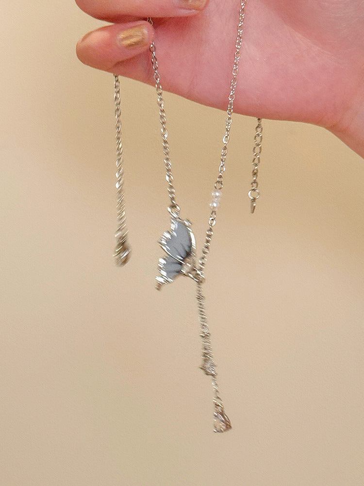 LOVECCR Titanium Steel No Fading Butterfly Zircon Tassel Necklace for Women New Niche High Sense Clavicle Chain Neck Chain Accessories