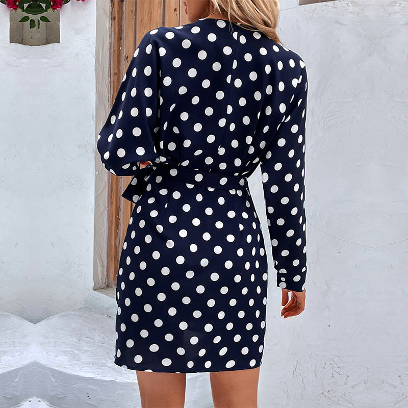 LOVECCR New 2025 foreign trade women's clothing Hot autumn new one-piece long-sleeved polka dot dress