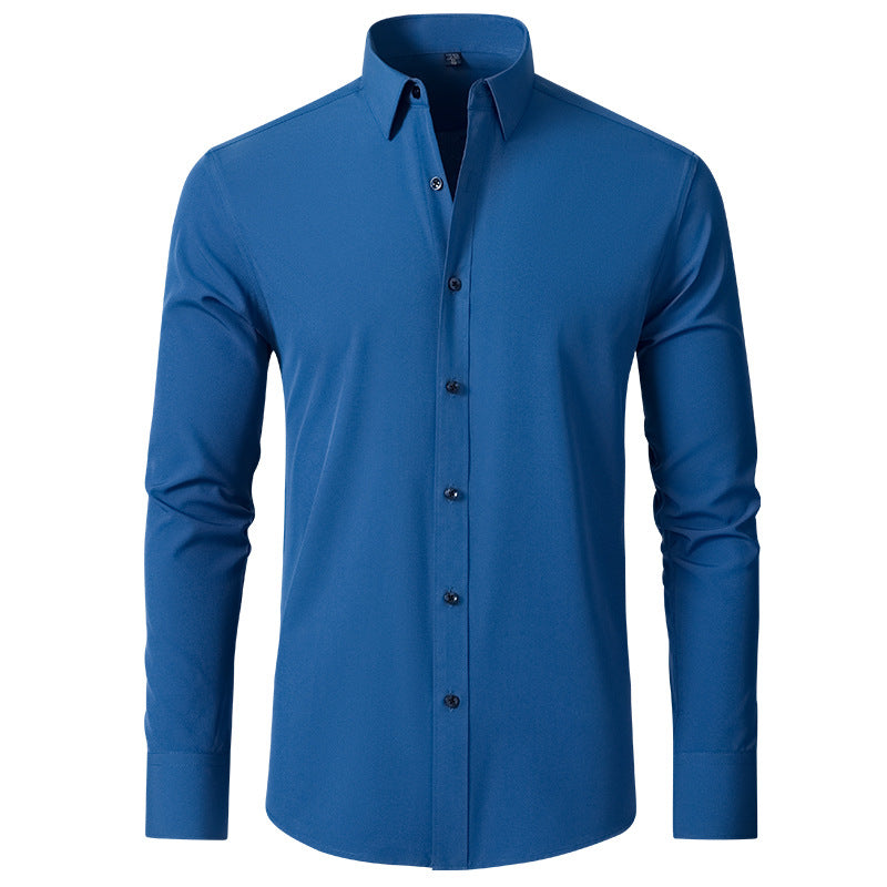 Cross-Border Full Elastic Force Shirt Men's Shirt Non-Ironing Anti-Wrinkle Foreign Trade Simple Business Thin Shirt Men