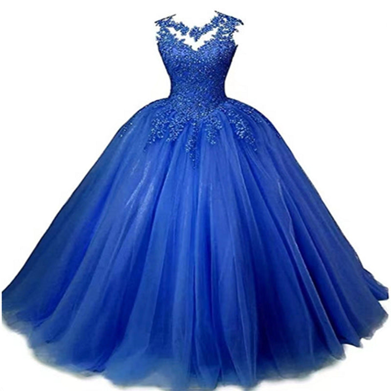 LOVECCR Cross-Border Foreign Trade Evening Dress Blue New Elegant Student Art Exam Dress Women's Long Bel Canto Solo Performance