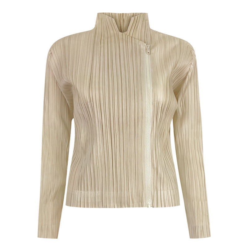 Miyake new women's clothing spring niche design short jacket loose fashion slim top women's zipper